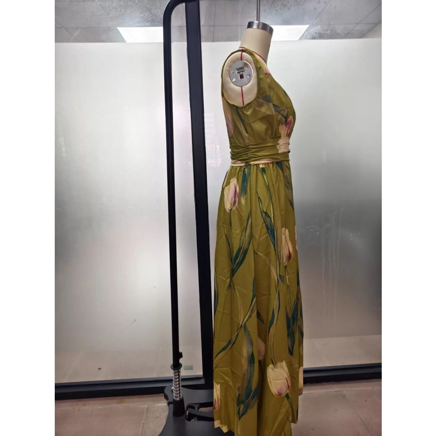 Full Size Sleeveless Floral Print Maxi Dress Plus Apparel and Accessories