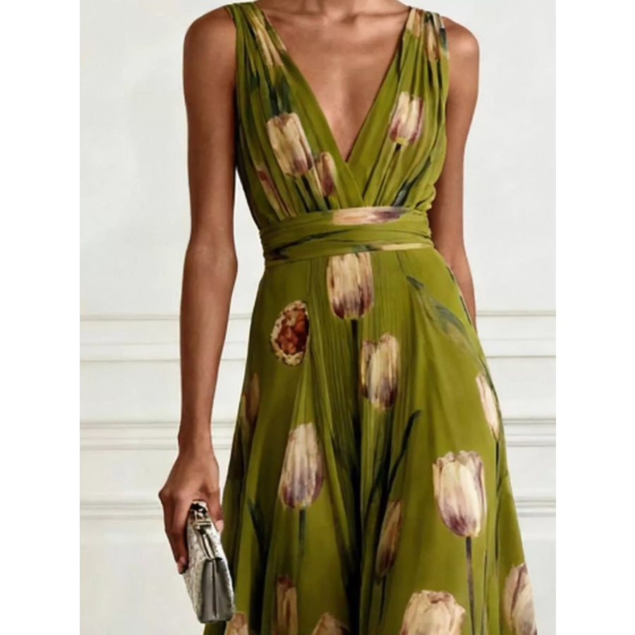 Full Size Sleeveless Floral Print Maxi Dress Plus Apparel and Accessories