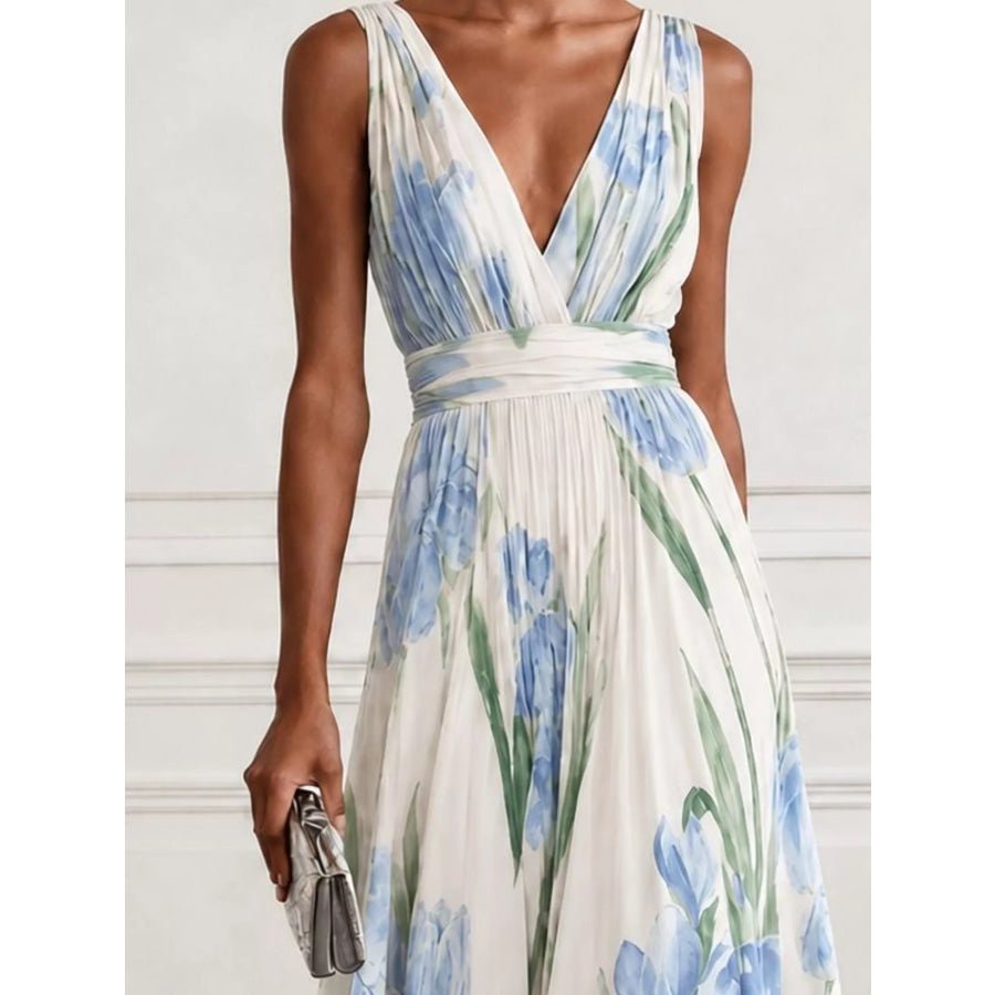 Full Size Sleeveless Floral Print Maxi Dress Plus Apparel and Accessories