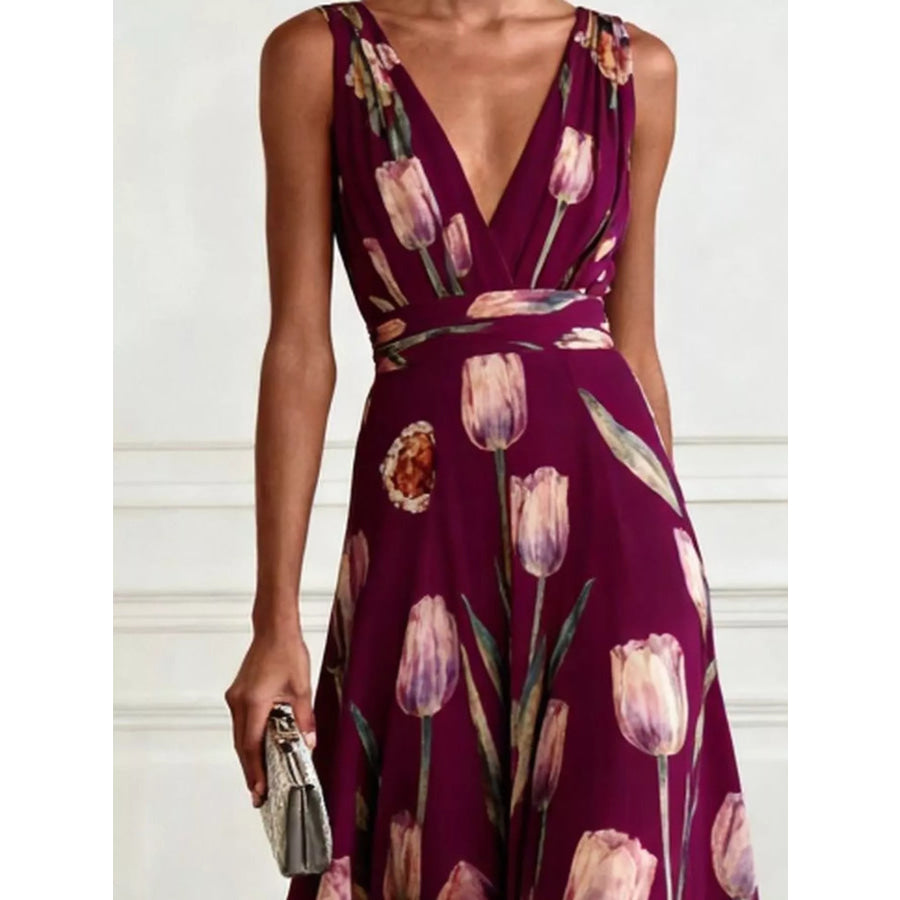 Full Size Sleeveless Floral Print Maxi Dress Plus Apparel and Accessories