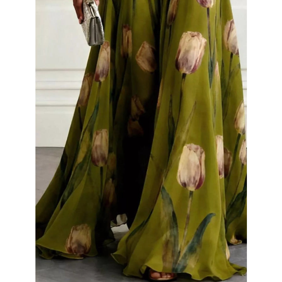 Full Size Sleeveless Floral Print Maxi Dress Plus Apparel and Accessories