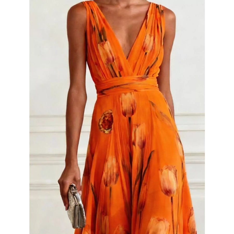 Full Size Sleeveless Floral Print Maxi Dress Plus Apparel and Accessories