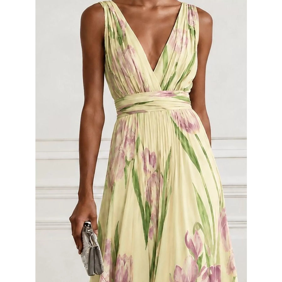 Full Size Sleeveless Floral Print Maxi Dress Plus Apparel and Accessories