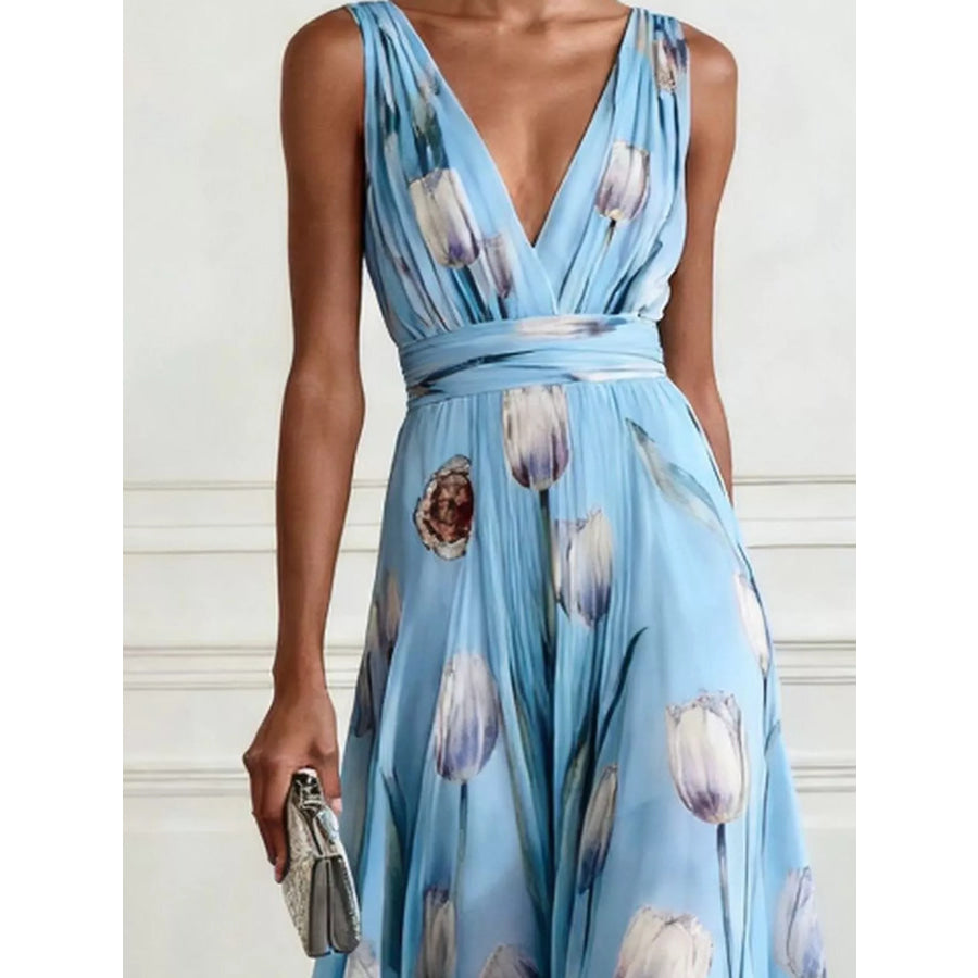 Full Size Sleeveless Floral Print Maxi Dress Plus Apparel and Accessories