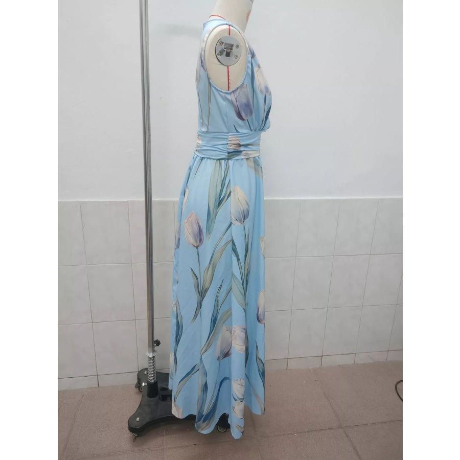Full Size Sleeveless Floral Print Maxi Dress Plus Apparel and Accessories