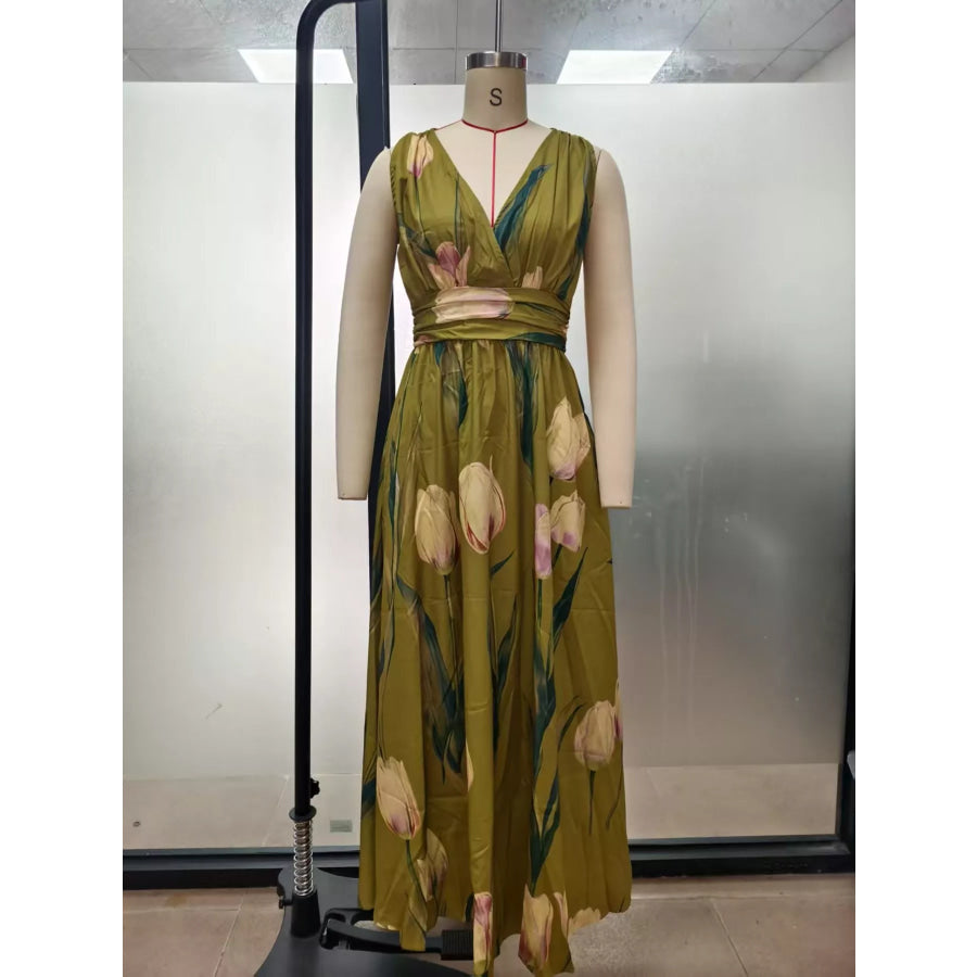 Full Size Sleeveless Floral Print Maxi Dress Plus Apparel and Accessories