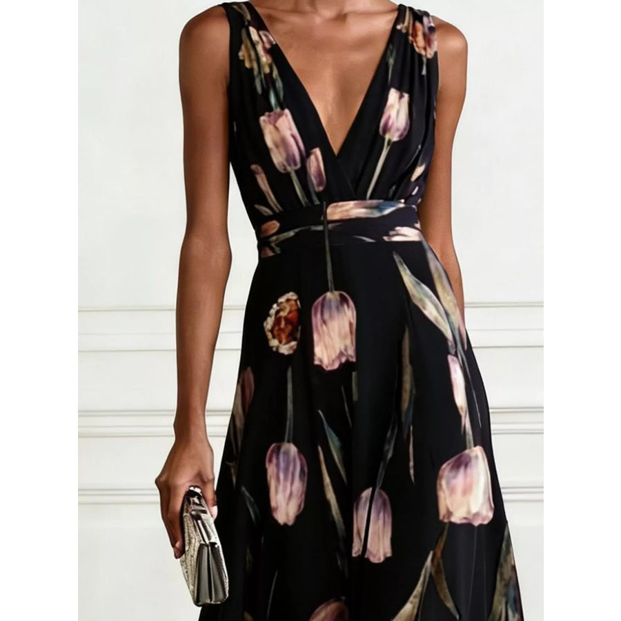 Full Size Sleeveless Floral Print Maxi Dress Plus Apparel and Accessories
