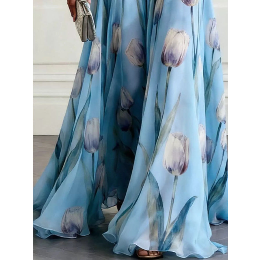 Full Size Sleeveless Floral Print Maxi Dress Plus Apparel and Accessories