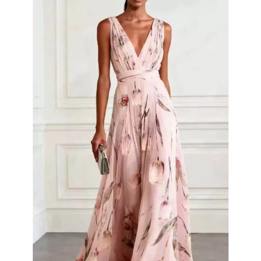 Full Size Sleeveless Floral Print Maxi Dress Plus Pink / S Apparel and Accessories