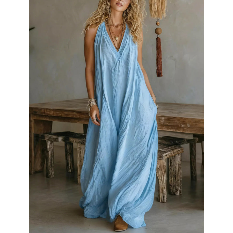 Full Size Sleeveless Flowy Maxi Dress Plus Size Blue / S Apparel and Accessories