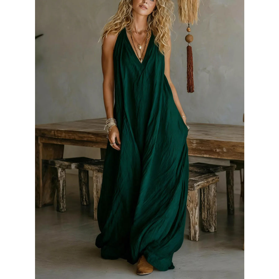 Full Size Sleeveless Flowy Maxi Dress Plus Size Dark Green / S Apparel and Accessories