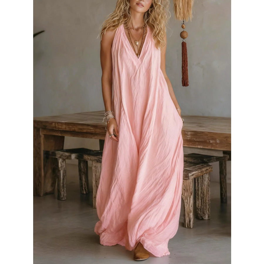 Full Size Sleeveless Flowy Maxi Dress Plus Size Pink / S Apparel and Accessories