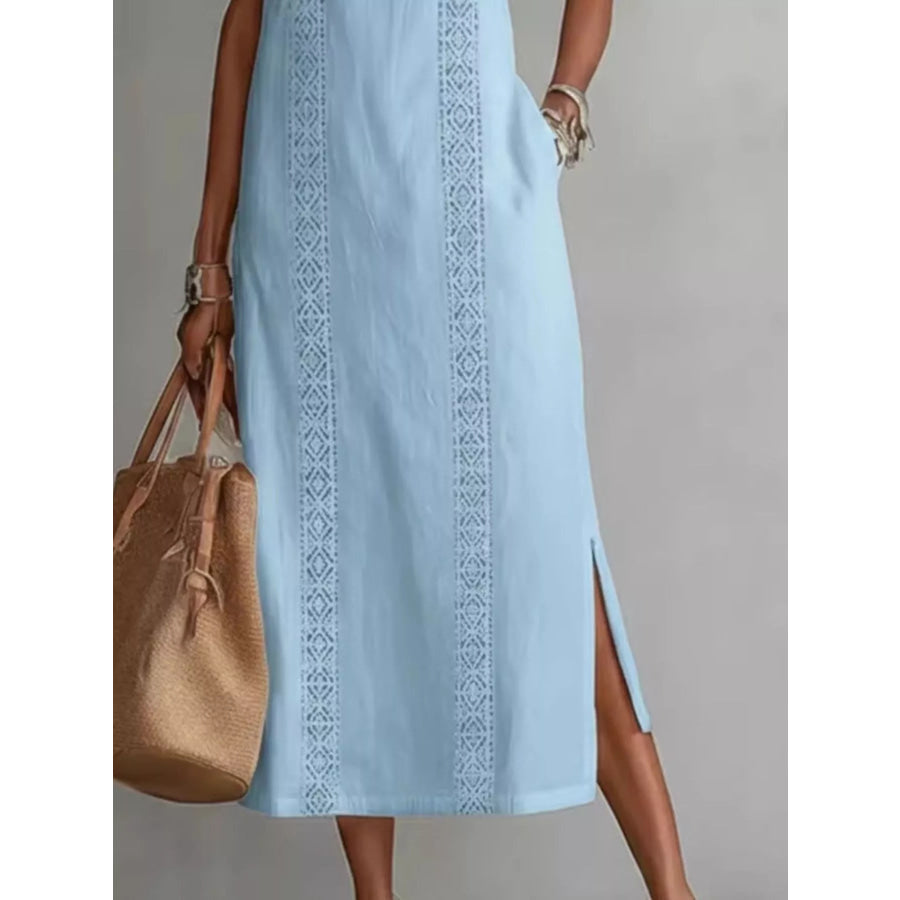 Full Size Sleeveless Lace Trim Midi Dress Plus Size Apparel and Accessories