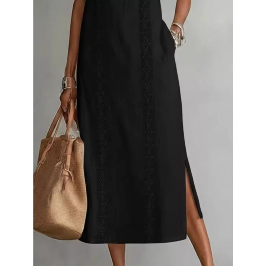 Full Size Sleeveless Lace Trim Midi Dress Plus Size Apparel and Accessories