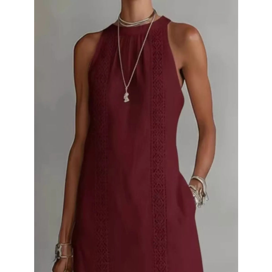 Full Size Sleeveless Lace Trim Midi Dress Plus Size Apparel and Accessories
