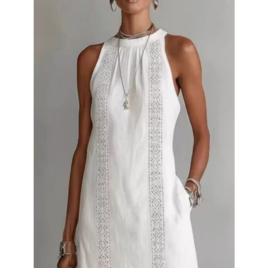 Full Size Sleeveless Lace Trim Midi Dress Plus Size White / S Apparel and Accessories