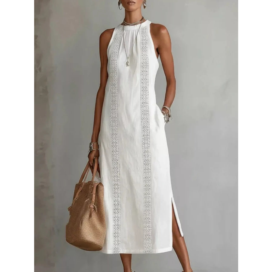 Full Size Sleeveless Lace Trim Midi Dress Plus Size White / S Apparel and Accessories
