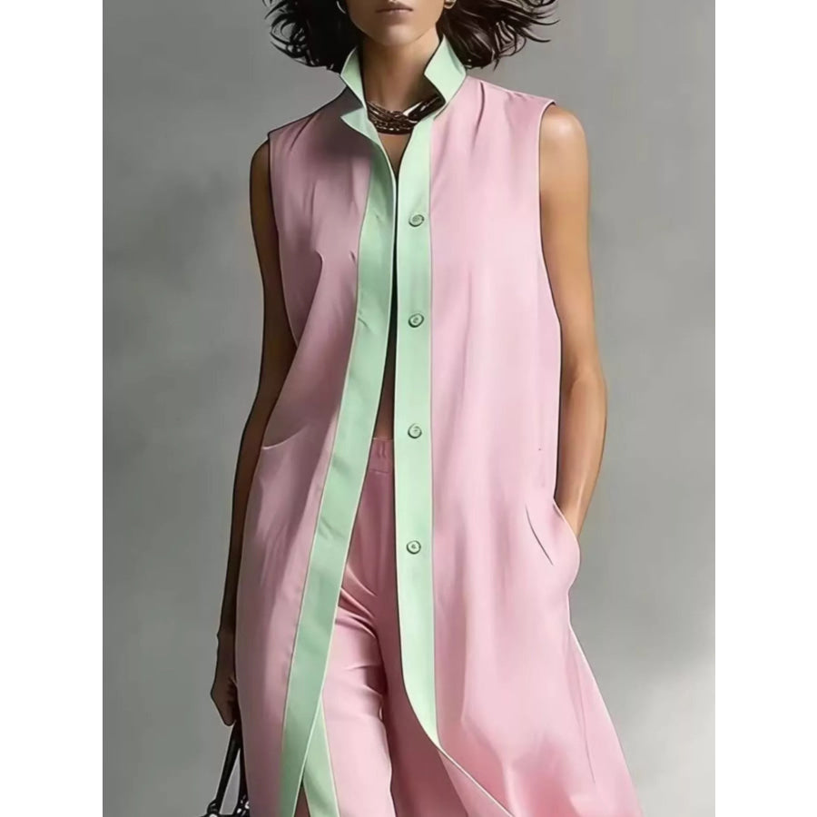 Full Size Sleeveless Longline Vest and Wide‑Leg Pants Set Plus Size Apparel and Accessories
