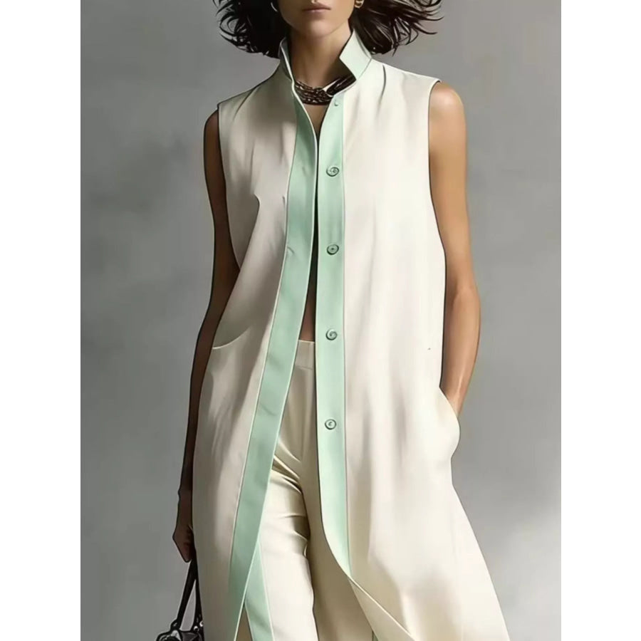 Full Size Sleeveless Longline Vest and Wide‑Leg Pants Set Plus Size Apparel and Accessories
