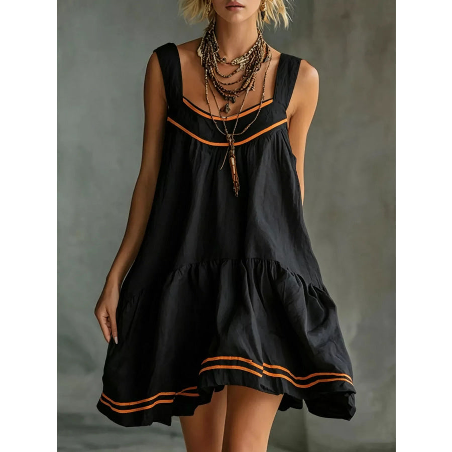 Full Size Sleeveless Tiered Mini Dress Plus Black / S Apparel and Accessories
