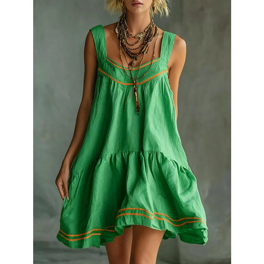 Full Size Sleeveless Tiered Mini Dress Plus Green / S Apparel and Accessories