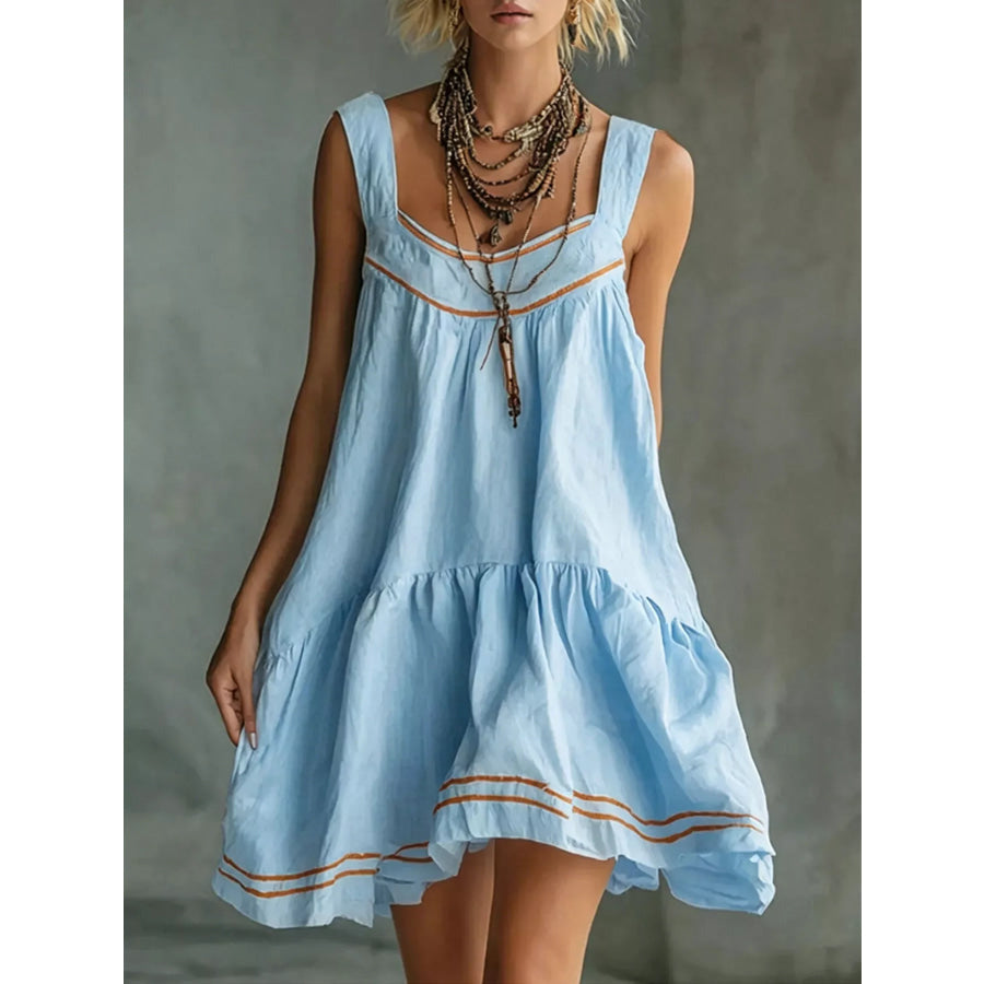 Full Size Sleeveless Tiered Mini Dress Plus Light Blue / S Apparel and Accessories