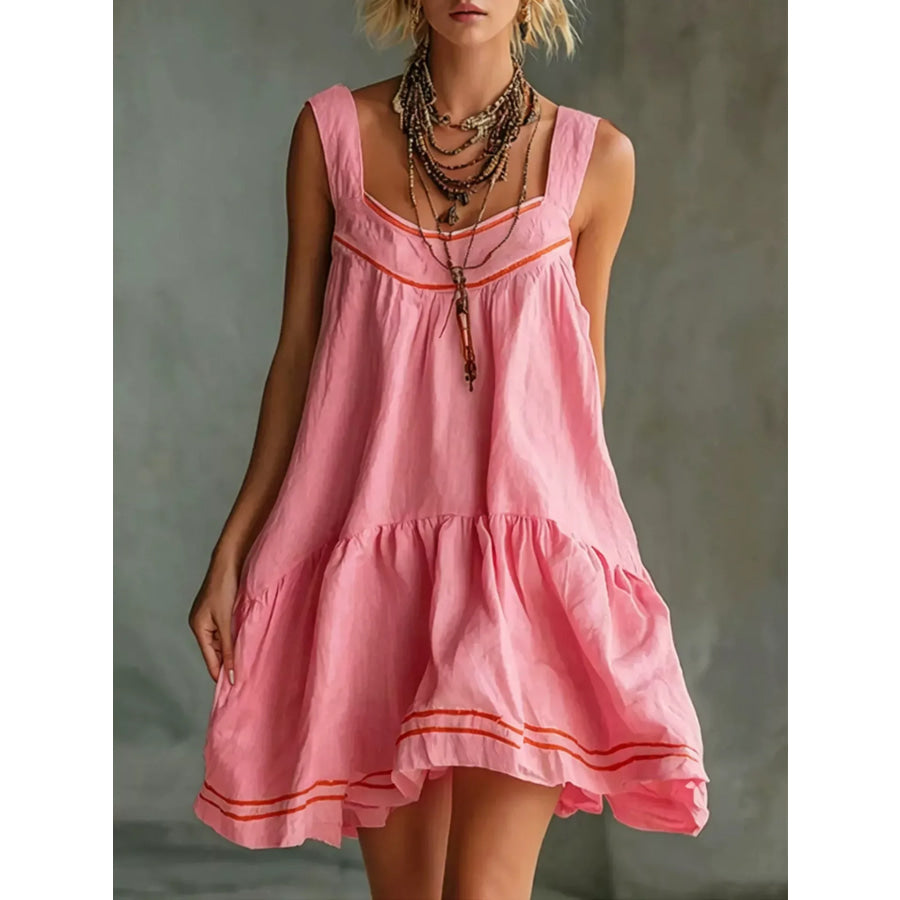 Full Size Sleeveless Tiered Mini Dress Plus Pink / S Apparel and Accessories