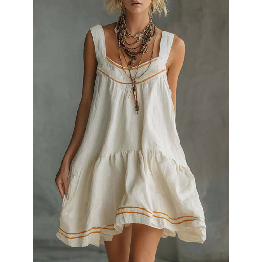 Full Size Sleeveless Tiered Mini Dress Plus White / S Apparel and Accessories