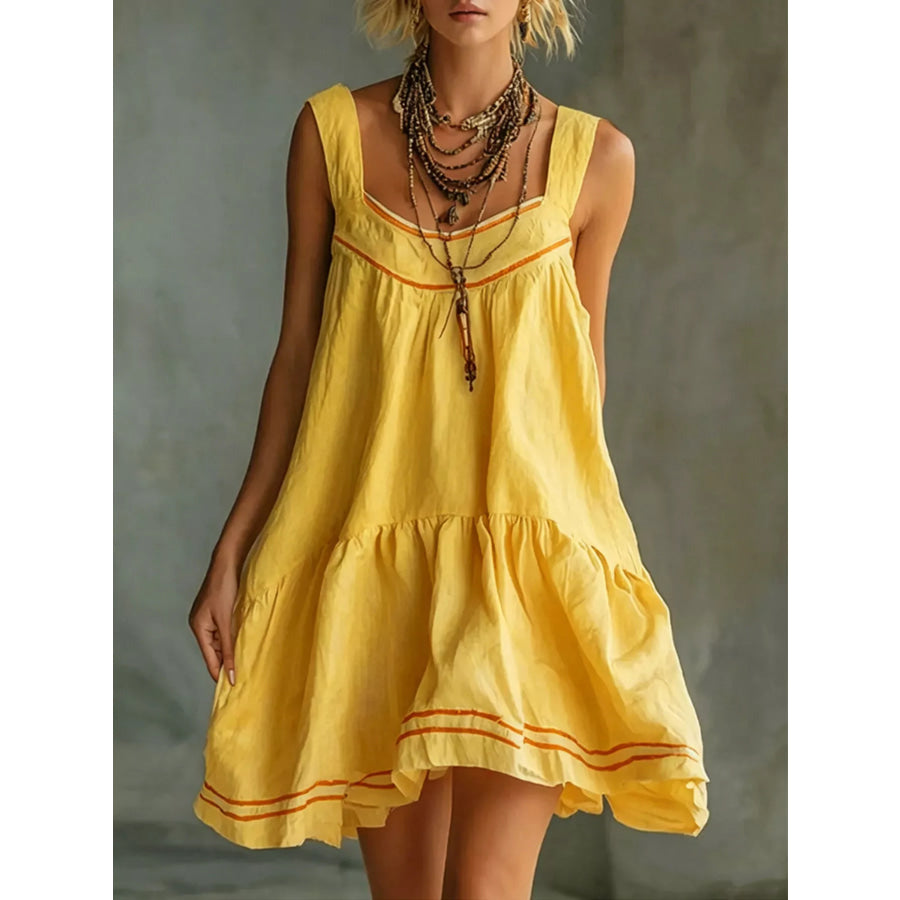 Full Size Sleeveless Tiered Mini Dress Plus Yellow / S Apparel and Accessories