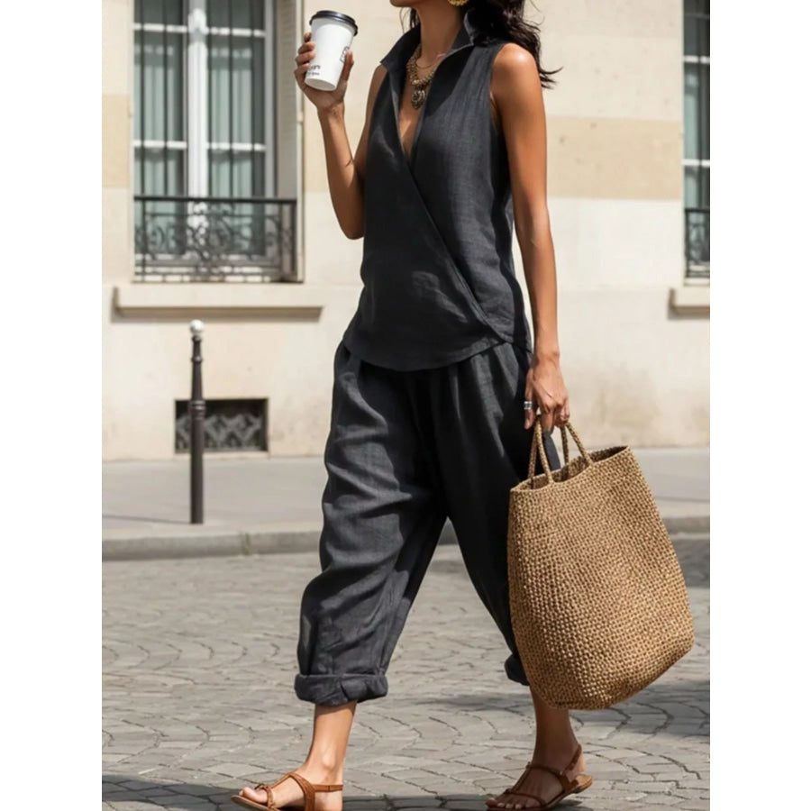 Full Size Sleeveless Top and Pants Two-Piece Set Plus Apparel Accessories