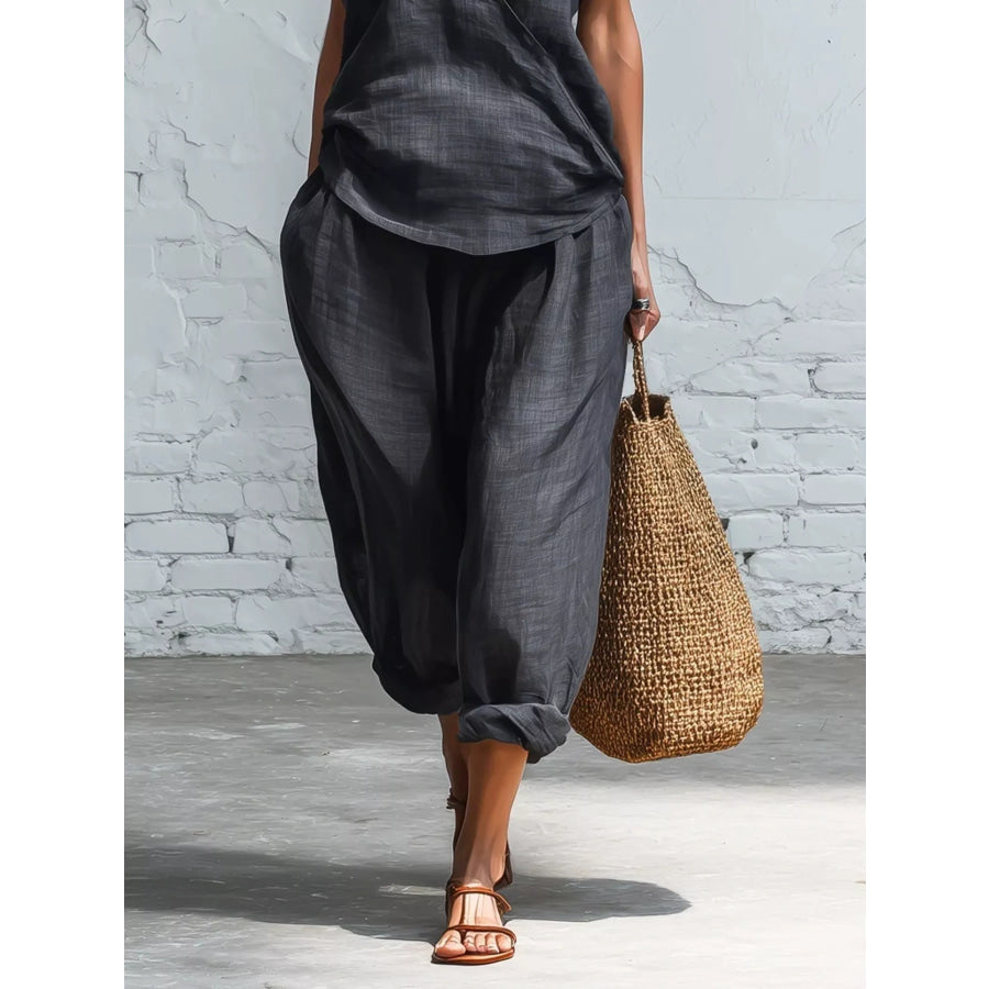 Full Size Sleeveless Top and Pants Two-Piece Set Plus Apparel Accessories