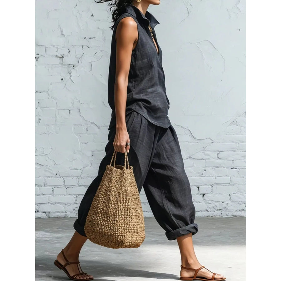 Full Size Sleeveless Top and Pants Two-Piece Set Plus Apparel Accessories