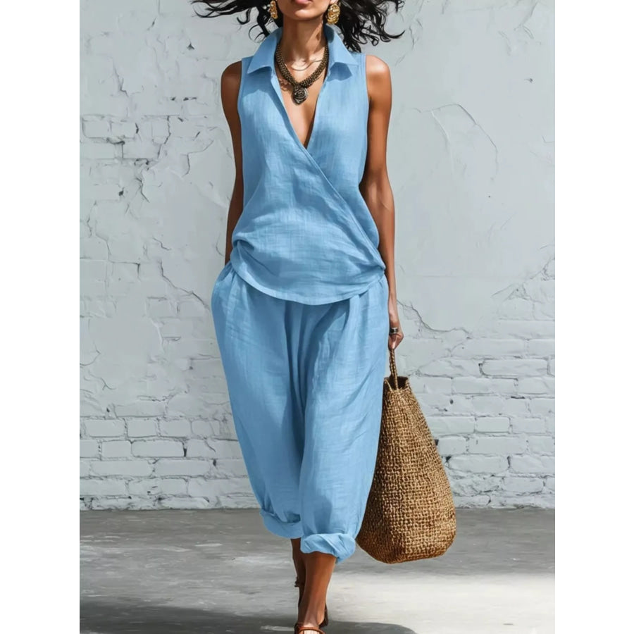 Full Size Sleeveless Top and Pants Two-Piece Set Plus Blue / S Apparel Accessories