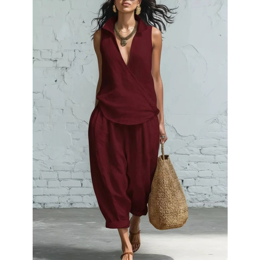 Full Size Sleeveless Top and Pants Two-Piece Set Plus Orange / S Apparel Accessories