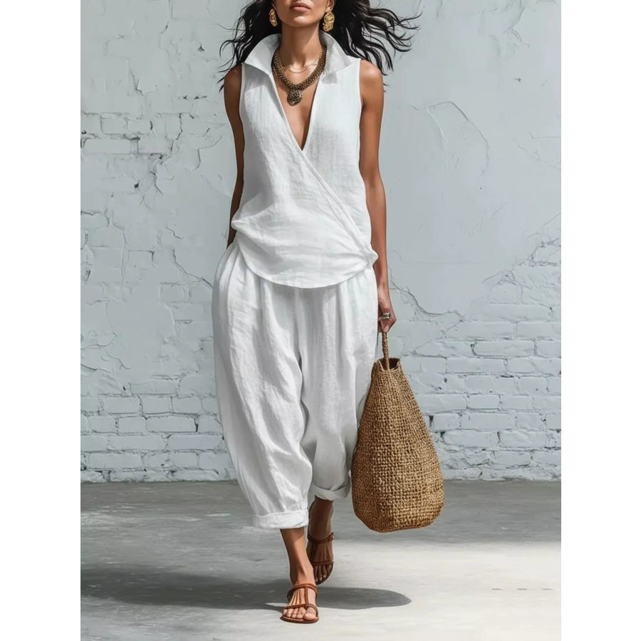 Full Size Sleeveless Top and Pants Two-Piece Set Plus White / S Apparel Accessories