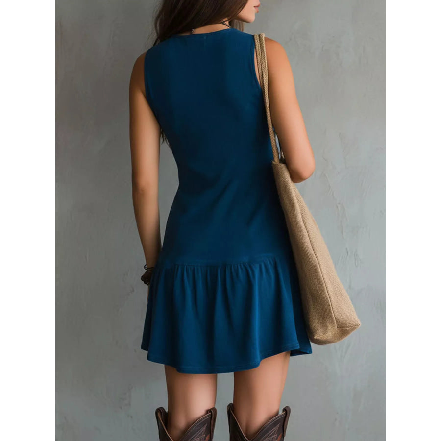 Full Size Sleeveless V-Neck Mini Dress Plus Size Apparel and Accessories