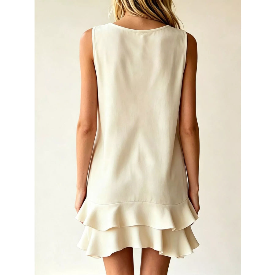 Full Size Sleeveless V-Neck Tiered Ruffle Mini Dress Plus Size Apparel and Accessories