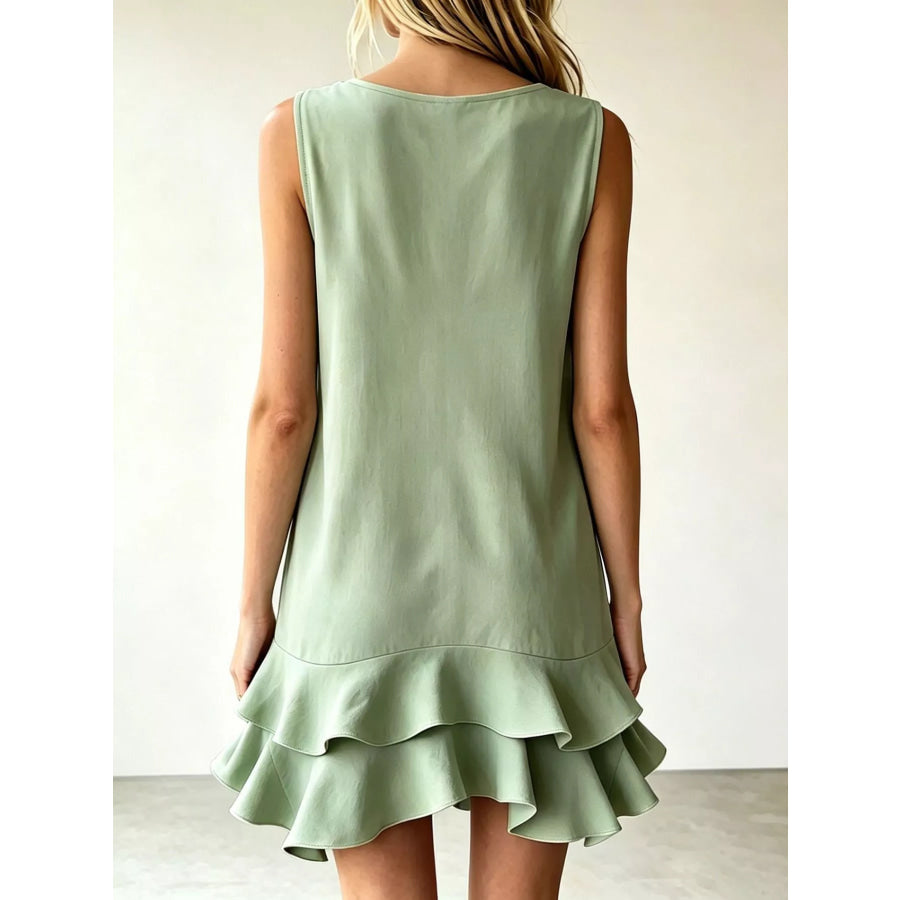 Full Size Sleeveless V-Neck Tiered Ruffle Mini Dress Plus Size Apparel and Accessories