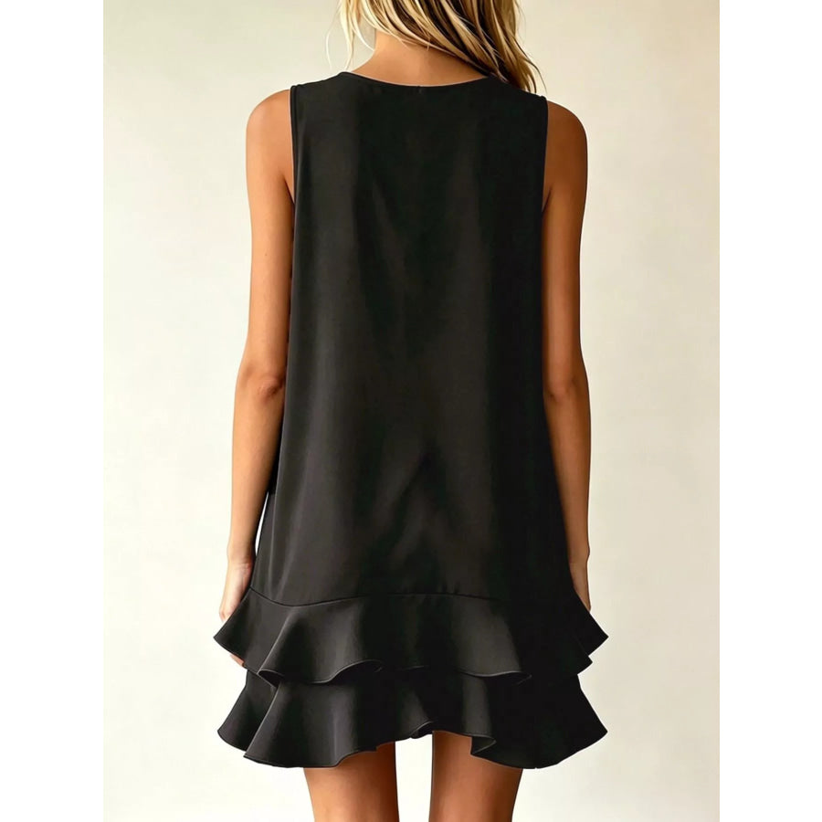 Full Size Sleeveless V-Neck Tiered Ruffle Mini Dress Plus Size Apparel and Accessories