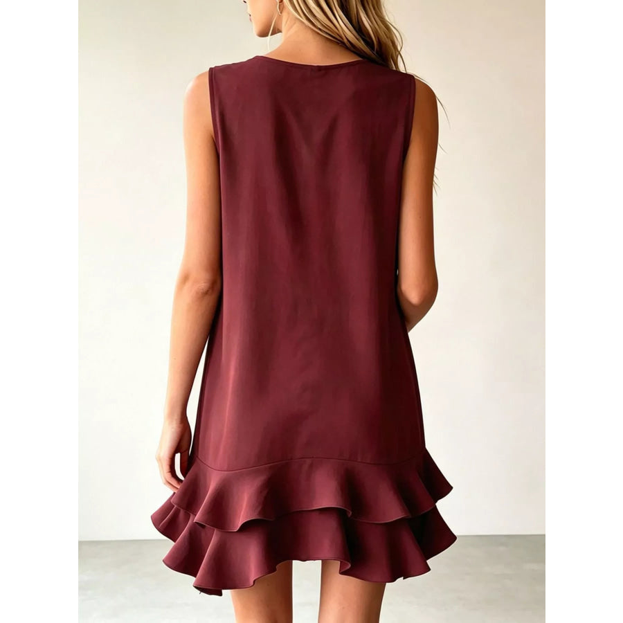 Full Size Sleeveless V-Neck Tiered Ruffle Mini Dress Plus Size Apparel and Accessories
