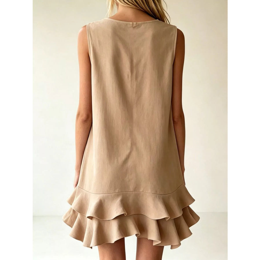 Full Size Sleeveless V-Neck Tiered Ruffle Mini Dress Plus Size Apparel and Accessories
