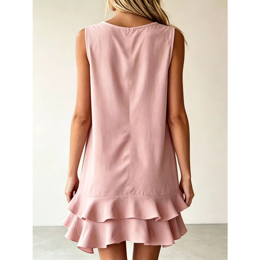 Full Size Sleeveless V-Neck Tiered Ruffle Mini Dress Plus Size Apparel and Accessories