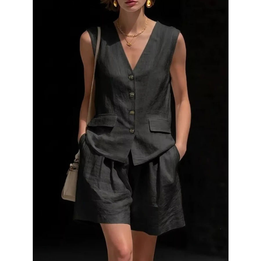 Full Size Sleeveless Vest and Shorts Set Plus Size Black / S Apparel and Accessories
