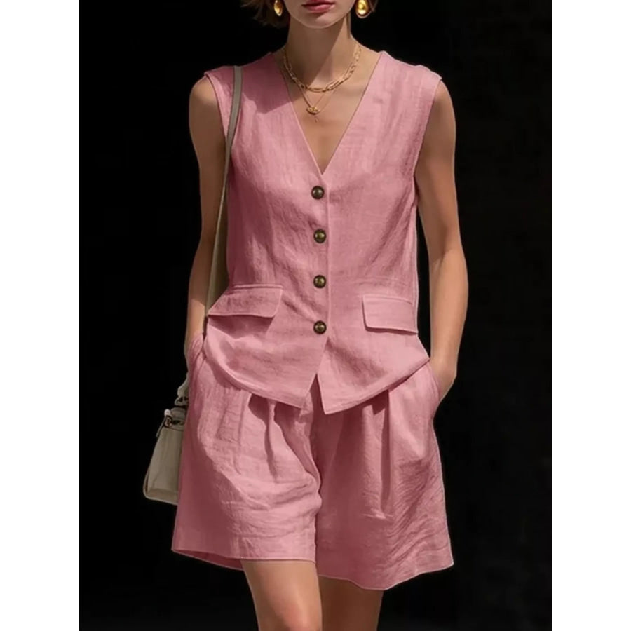 Full Size Sleeveless Vest and Shorts Set Plus Size Pink / S Apparel and Accessories