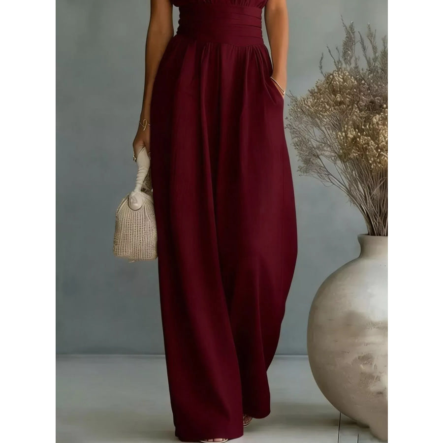 Full Size Sleeveless Wide Leg Jumpsuit Plus Size Apparel and Accessories