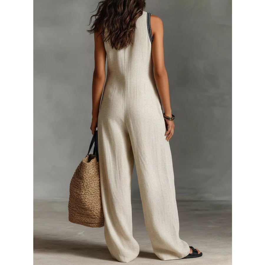 Full Size Sleeveless Wide-Leg Jumpsuit Plus SIze Apparel and Accessories