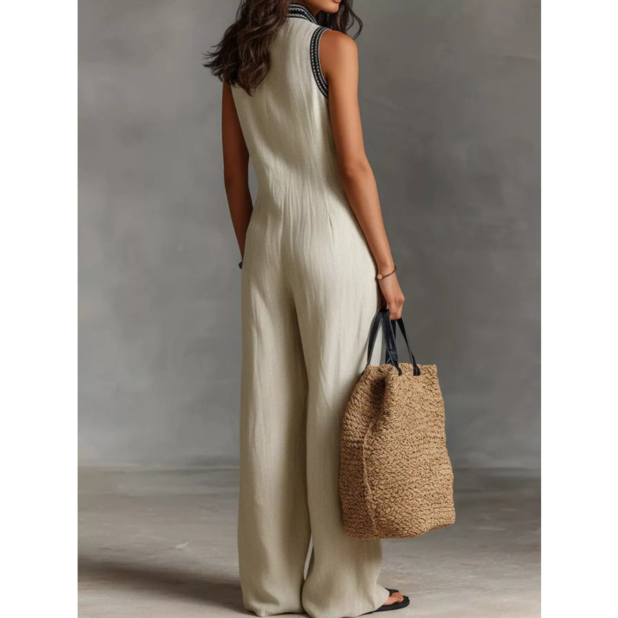 Full Size Sleeveless Wide-Leg Jumpsuit Plus SIze Apparel and Accessories