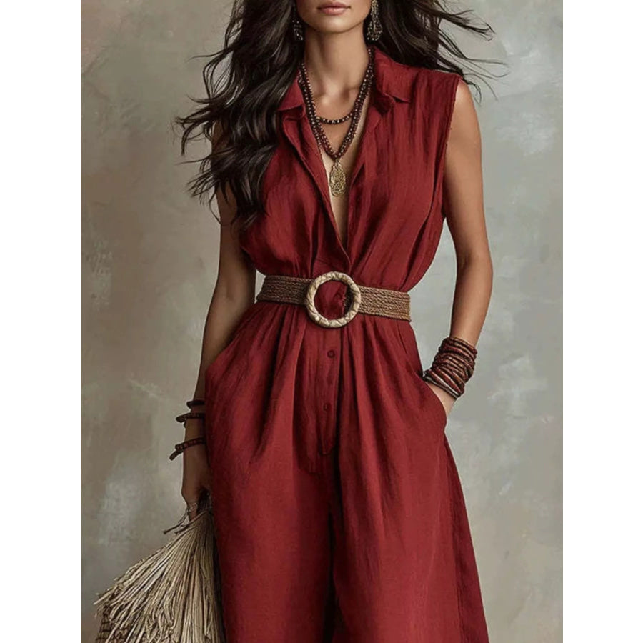 Full Size Sleeveless Wide Leg Jumpsuit Plus Size Apparel and Accessories
