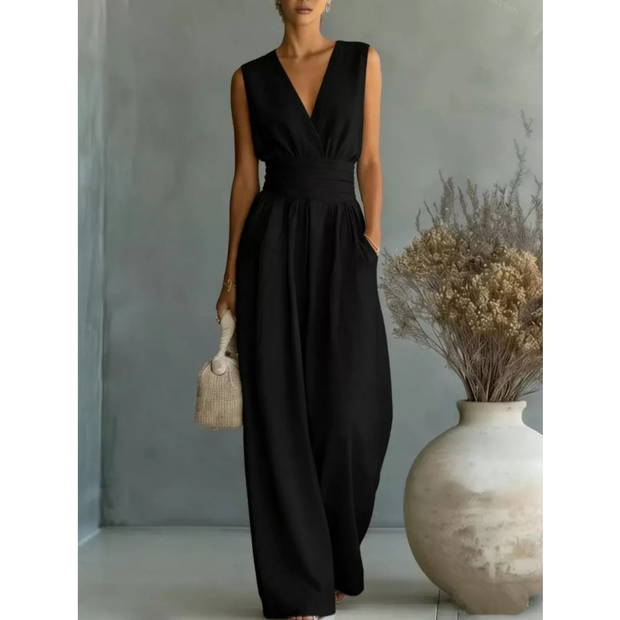 Full Size Sleeveless Wide-Leg Jumpsuit Plus Size Black / S Apparel and Accessories