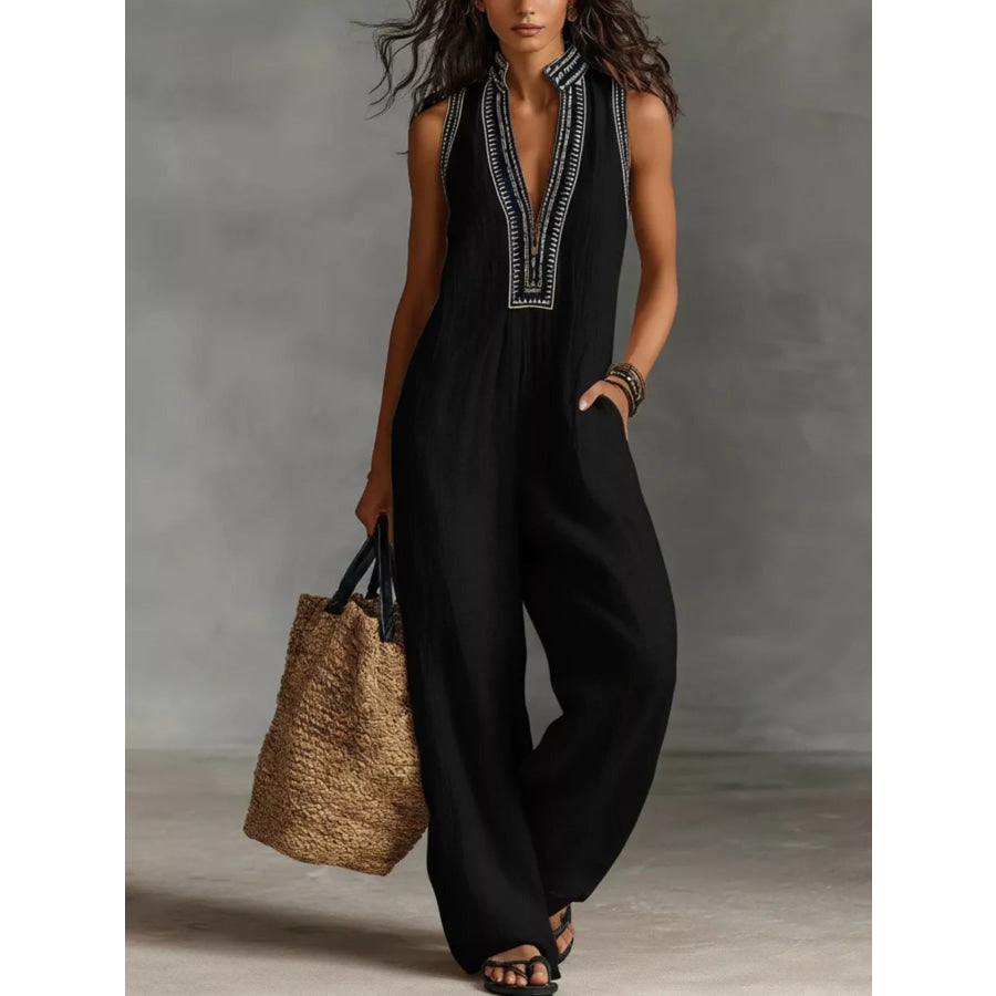Full Size Sleeveless Wide-Leg Jumpsuit Plus SIze Black / S Apparel and Accessories